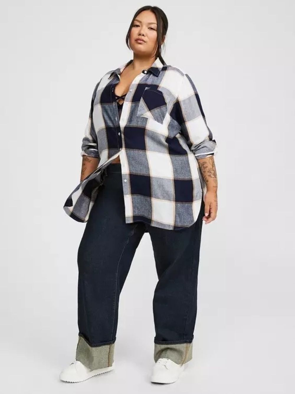 Torrid Womens Black Grey Plaid Fall Lizzie Long Sleeve Tunic Shirt NWT Size 5/5X - Picture 2 of 15